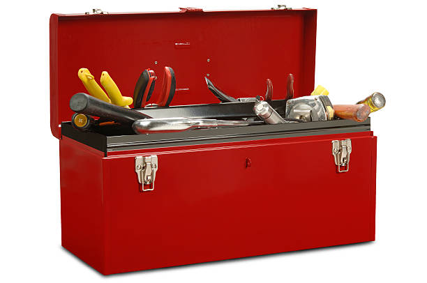 Toolbox with Tools Red Toolbox with Hand Tools on White. toolbox stock pictures, royalty-free photos & images