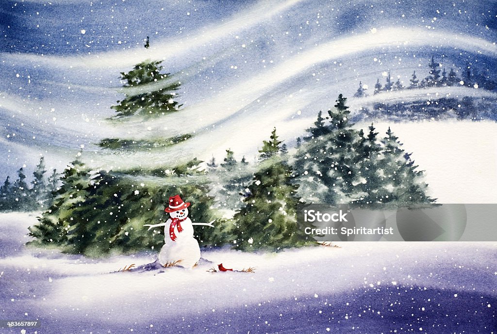 Snowman In The Meadow Snowman illustration hand painted in watercolor and photographed by me, Sandy Sandy. "Even though he lives alone, friends come to visit."  See similar images in my "Seasonal and Holiday" Lightbox. “Snowmen fall from Heaven unassembled” ~ Unknown Christmas stock illustration