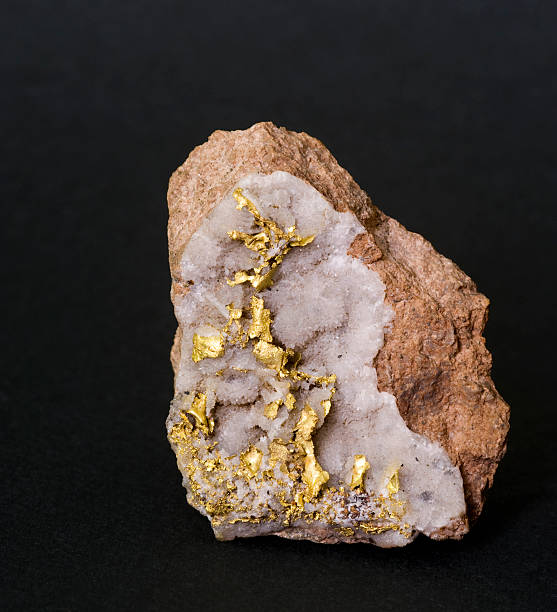 istock Museum mineral series: native gold on quartz, Eritrea. 4cm high. 483658593