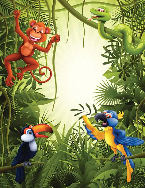 Vector illustration of Jungle with wild animals