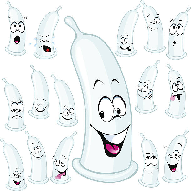 illustrazioni stock, clip art, cartoni animati e icone di tendenza di preservativo illustrazione fumetto con molte espressione - condom aids orgasm sexual activity