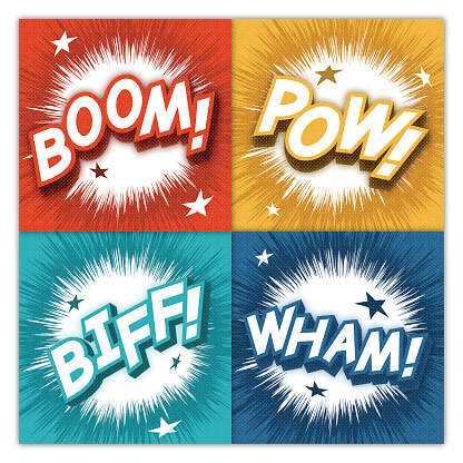 Comic sound effect explosion concepts. EPS 10 file. Transparency effects used on highlight elements.