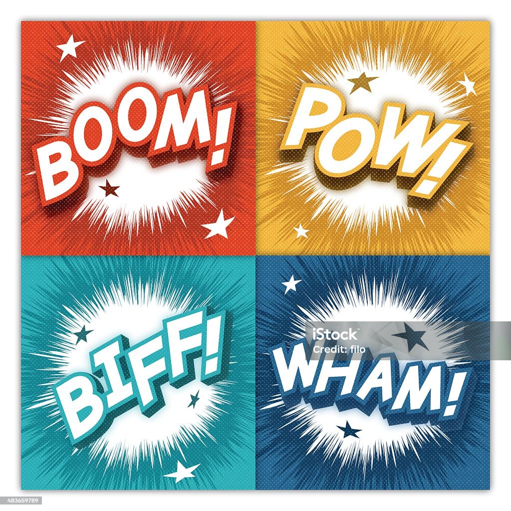 Comic Sound Effects Comic sound effect explosion concepts. EPS 10 file. Transparency effects used on highlight elements. Shooting a Weapon stock vector