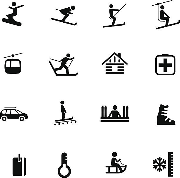 ski resort-icons#7 - skiing ski winter sport freestyle skiing stock-grafiken, -clipart, -cartoons und -symbole