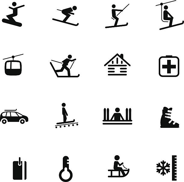 illustrazioni stock, clip art, cartoni animati e icone di tendenza di resort sciistico icone#7 - snowmobiling silhouette vector sport