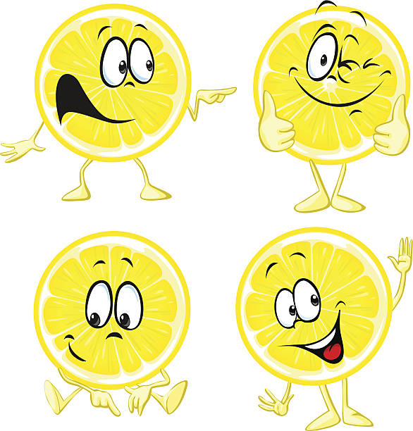 lemon cartoon - funny illustration lemon cartoon - funny illustration isolated on white background sour face stock illustrations