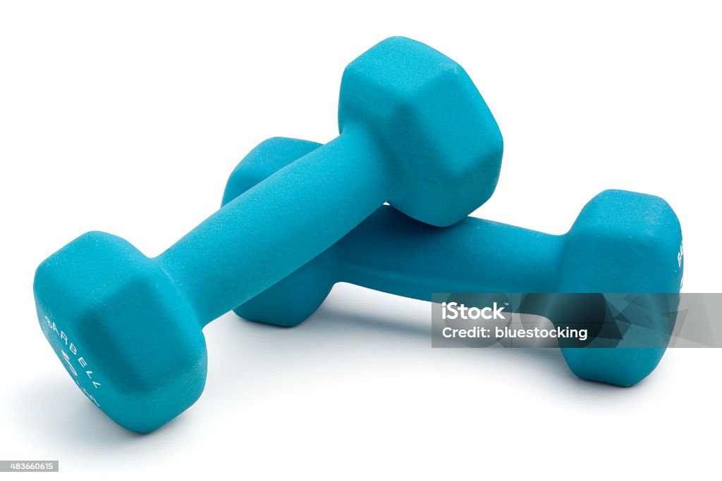 Dumbbell Weights Two dumbbell weights isolated on white with soft shadow. Dumbbell Stock Photo