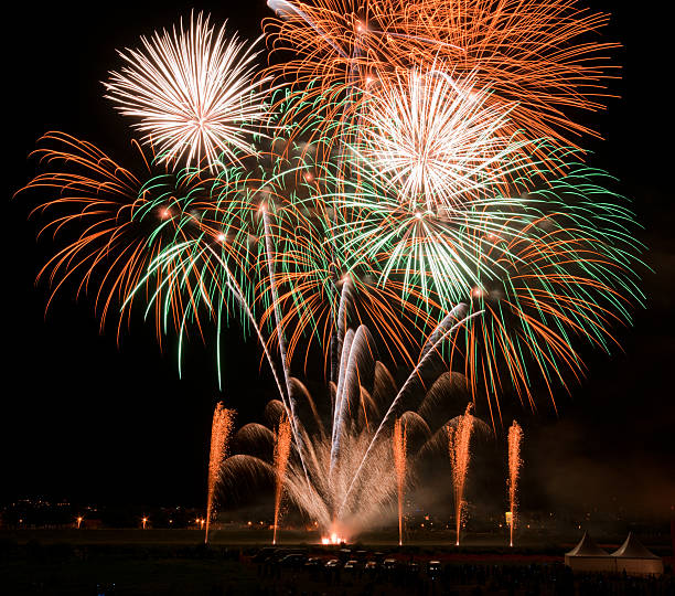 istock Colorful fireworks streaks in the night sky 483660641