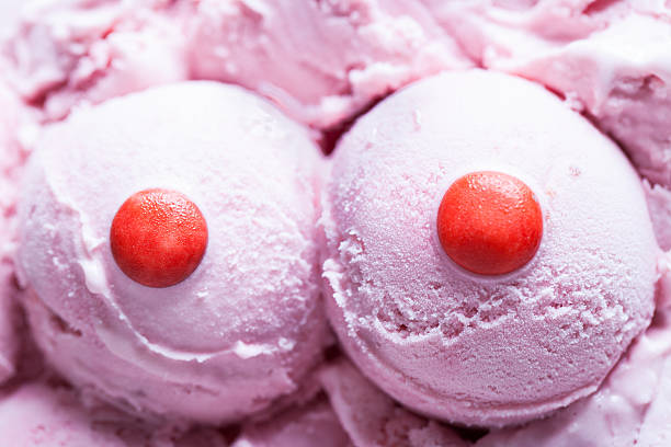 Two sexy red scoops of ice cream real edible icecream, no artificial ingredients used! nipple stock pictures, royalty-free photos & images