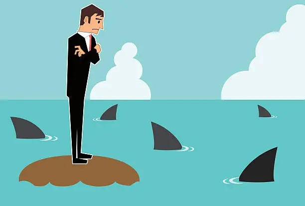 Vector illustration of Businessman surrounded by shark