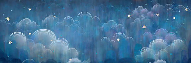 books in background Stars and clouds on a blue night sky. The night sky.Author illustration book backgrounds stock illustrations