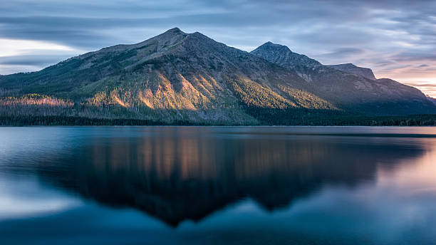 Sunrise at Mcdonald Lake stock photo