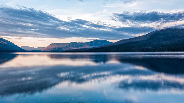 Reflection of Mcdonald Lake stock photo