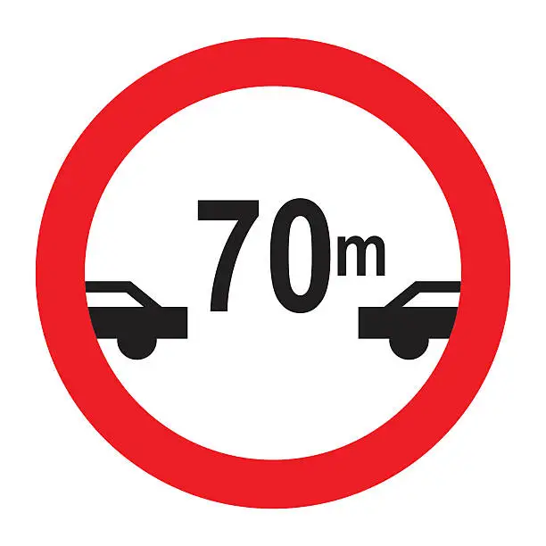 Vector illustration of Traffic signs minimum distance between vehicles as 70 meters.