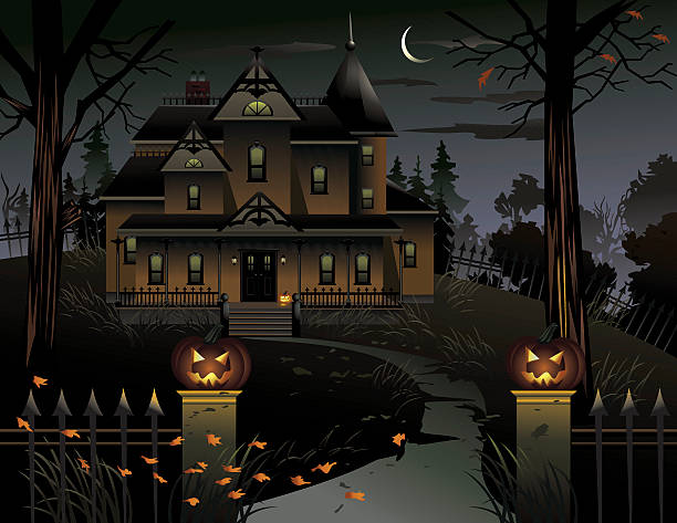 Haunted Manor vector art illustration