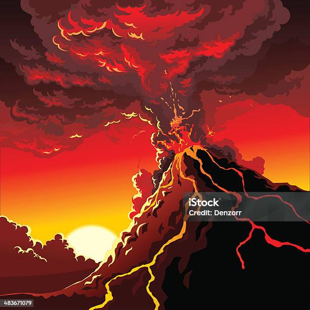 Volcan Vecteurs libres de droits et plus d'images vectorielles de Volcan - Volcan, Entrer en éruption, Lave