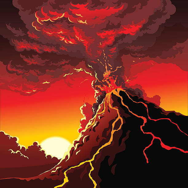 火山 - volcano exploding smoke erupting点のイラスト素材／クリップアート素材／マンガ素材／アイコン素材