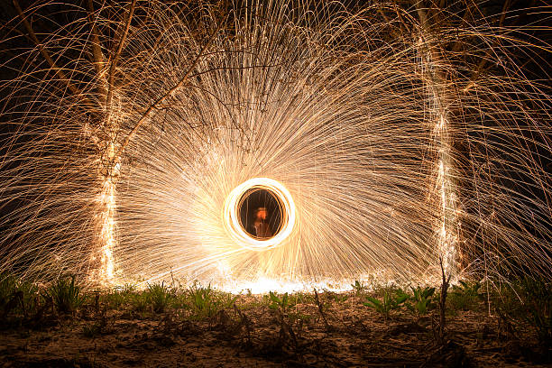 Shower of sparks from steel wool stock photo