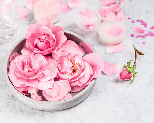 istock pink roses in gray ceramic bowl of water 483671474