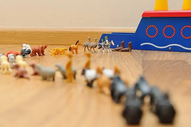 Noah's Ark with animals in line from childern toys