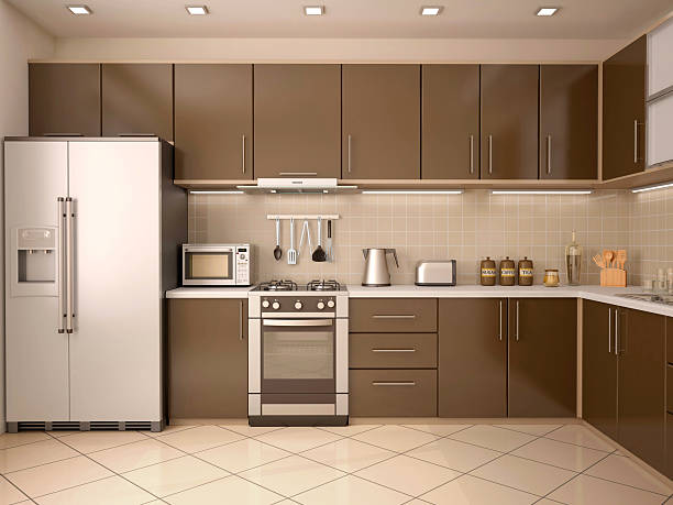 istock 3d illustration of modern style kitchen interior 483672418