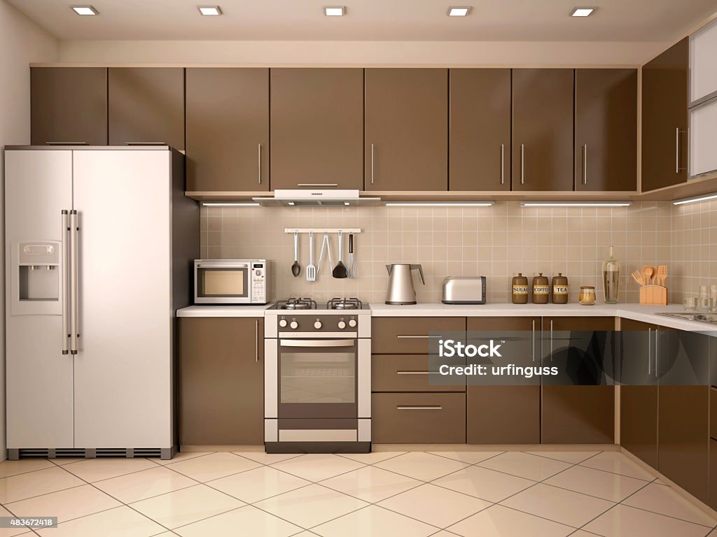 3d illustration of modern style kitchen interior Kitchen Stock Photo