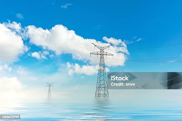 High Voltage Posthighvoltage Tower Sky Background Stock Photo - Download Image Now