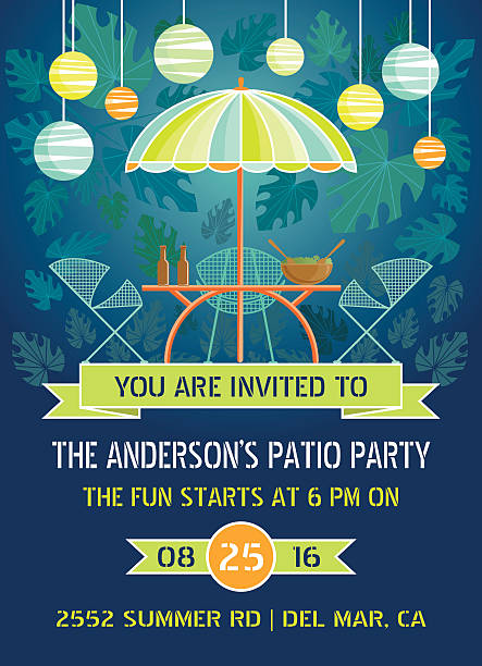 letnie noce patio ze - party umbrella stock illustrations