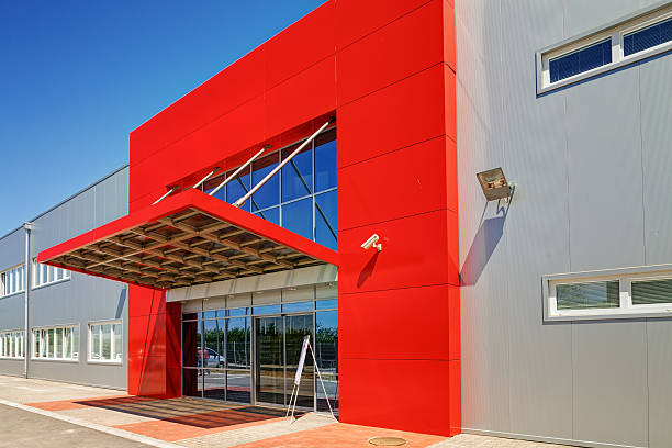 aluminium fasada na budynek przemysłowy - sky business warehouse window zdjęcia i obrazy z banku zdjęć