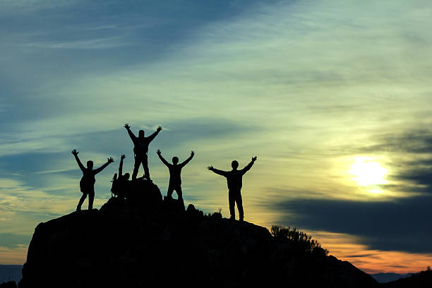 istock mountaineering activities and successful team. 483675222