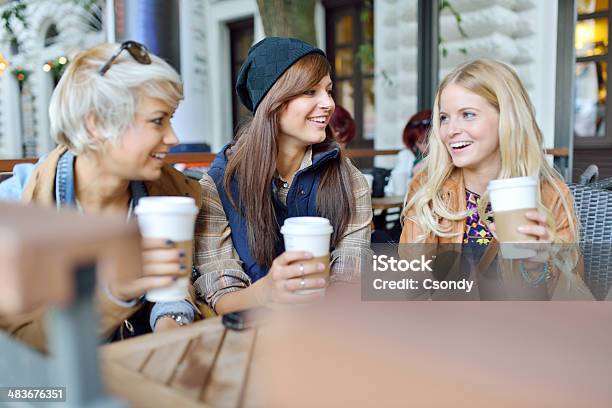 Young Friends Together Drinking Coffee In The City Stock Photo - Download Image Now - 20-29 Years, Adult, Adults Only