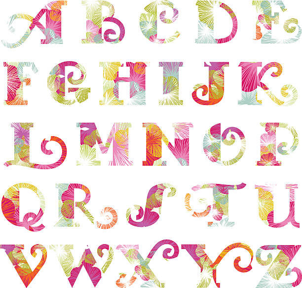 весенний цветочный алфавит - letter t letter u letter v vector stock illustrations