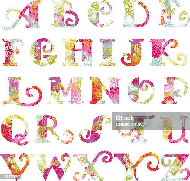 Весенний Цветочный Алфавит — стоковая векторная графика и другие изображения на тему Цветок - Цветок, Алфавит, Цветочный узор
