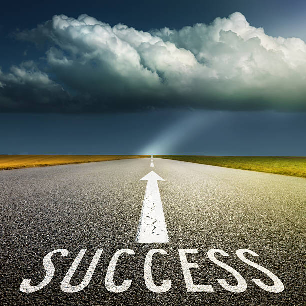 istock Empty asphalt road and signs symbolizing success 483677317