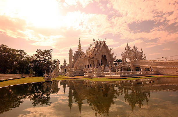 The temple Wat Rong Khun 12 Km south of Chiang Rai in the province of chiang Rai in the north of Thailand in South East Asia.