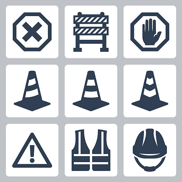 Warning and job safety related vector icons set Warning and job safety related vector icons set cone stock illustrations