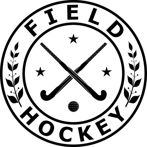 ilustraciones, imágenes clip art, dibujos animados e iconos de stock de tarjeta escudo negro para el equipo de hockey sobre hierba. vector de - hockey sobre hierba