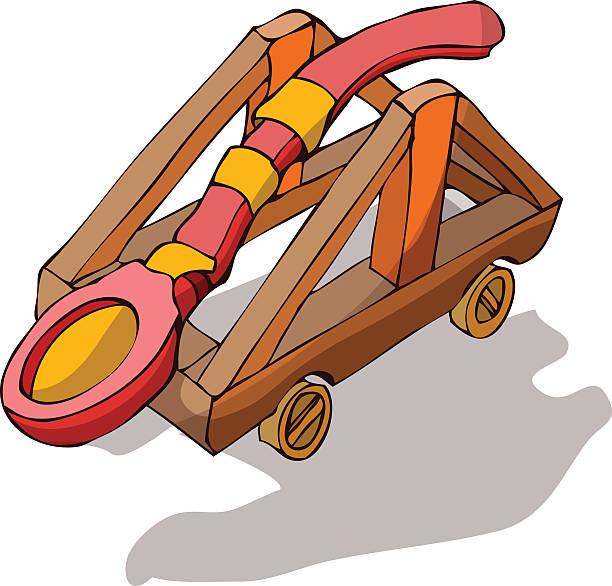illustrazioni stock, clip art, cartoni animati e icone di tendenza di catapulta in legno, illustrazione vettoriale. - slingshot weapon medieval siege