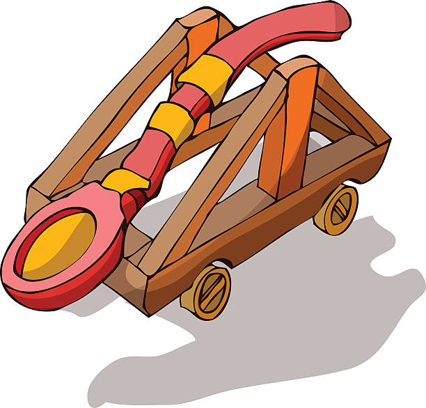 ilustrações de stock, clip art, desenhos animados e ícones de catapulta de madeira, ilustração vetorial. - slingshot weapon medieval siege