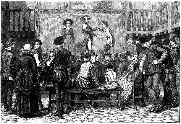 istock Elizabethan theatrical play performed in London Inn Yard (engraved illustration) 483687361