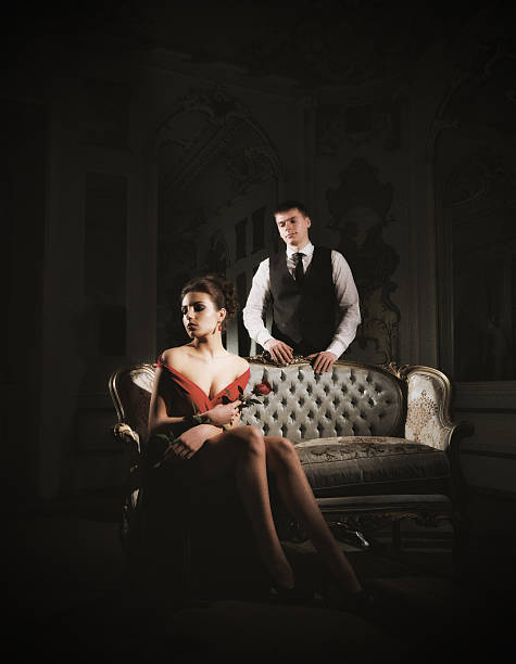 istock Young couple portrait with rose flower 483687925