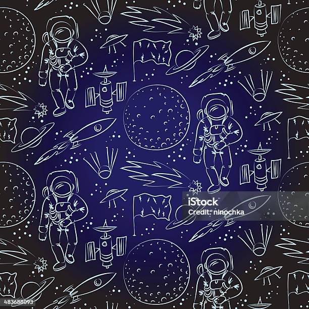 Seamless Pattern Di Spazio - Immagini vettoriali stock e altre immagini di A forma di stella - A forma di stella, Luna, Paesaggio lunare