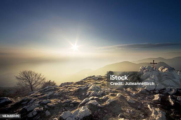 Sunlight On Top Of Mountain Peak Stock Photo - Download Image Now - Garrotxa, High Up, Spain