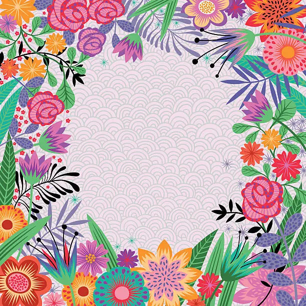 Vector illustration of Floral Frame. Spring-Sommer Flowers Design.