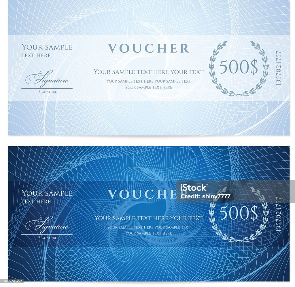 Blue Geschenk-Zertifikat (Gutschein/coupon) guilloche Muster (Geldscheine, Währung check) - Lizenzfrei Scheck Vektorgrafik