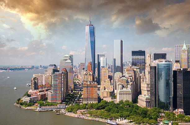 istock Cloudy sky over Lower Manhattan, aerial view from helicopter 483690723