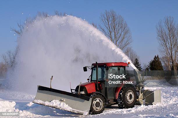 Tractor Snow Blower Stock Photo - Download Image Now - Activity, Agricultural Machinery, Backhoe