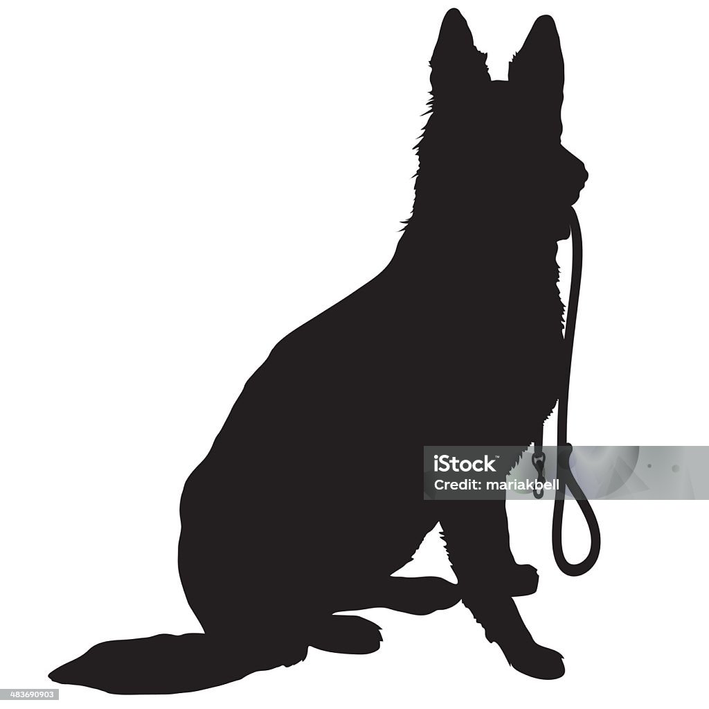 Shepherd with Leash Silhouette of a German Shepherd holding a leash and ready to go for a walk Pet Leash stock vector