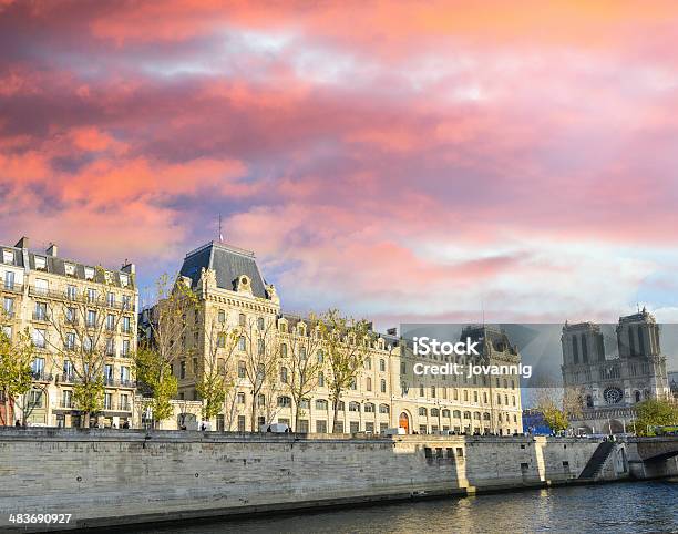 Paris Seine River And Notre Dame Cathedral Stock Photo - Download Image Now - Architecture, Backgrounds, Blue