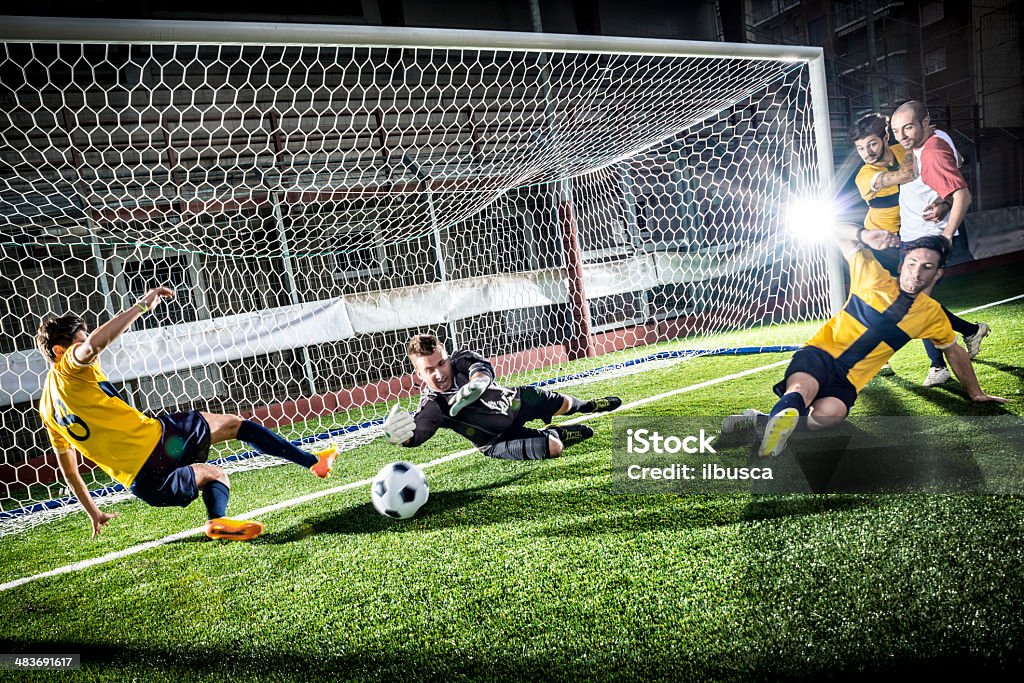 Football match in stadium: Striker's goal Soccer Stock Photo